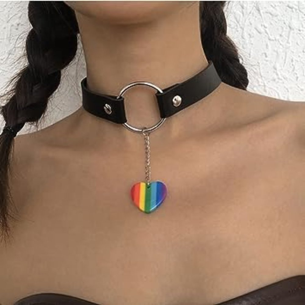 New Hot Rainbow Leather Pride Choker Necklace